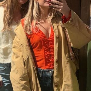 Anthropologie Vibrant Red Ruffle Blouse